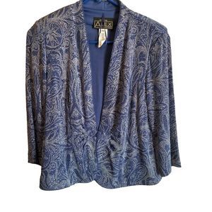 Alex Evenings Jacket Blazer Women Sz 8P Blue Beads Sparkle